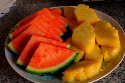 Close-up of fruits in plate