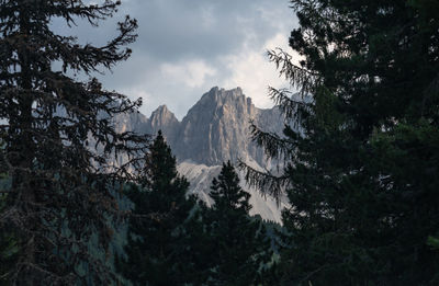 Scenic view of mountains and trees against sky