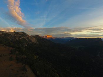 Scenic view of mountains at sunset