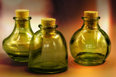 Close-up of empty glasses on table