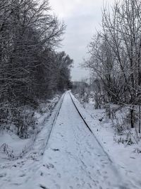 Snow covered land against sky