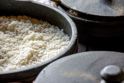 High angle view of rice in bowl