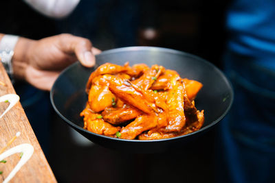 High angle view of food in bowl on table