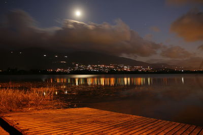 Scenic view of lake against sky at night