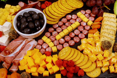 High angle view of various fruits in container
