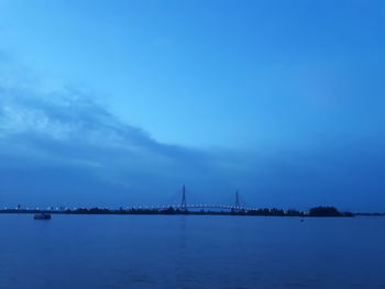 Scenic view of sea against blue sky