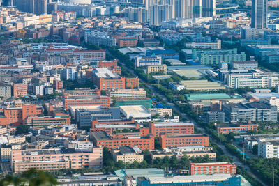 High angle view of buildings in city