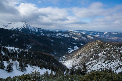 Scenic view of snowcapped mountains against sky