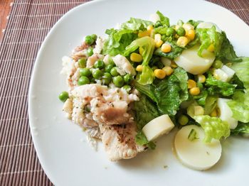 High angle view of food in plate