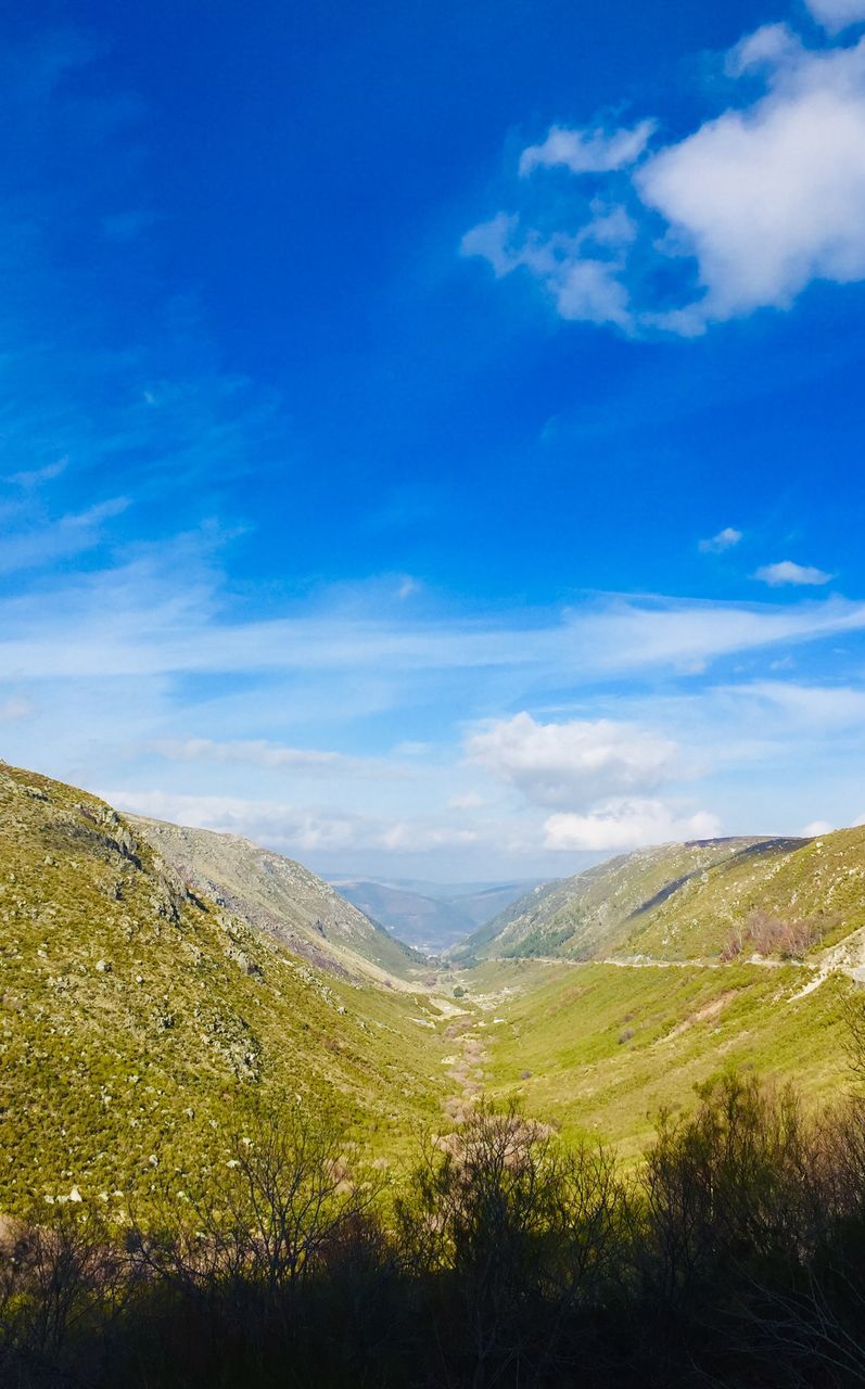 sky, scenics - nature, cloud - sky, beauty in nature, tranquil scene, tranquility, environment, landscape, mountain, non-urban scene, blue, nature, idyllic, plant, day, no people, land, outdoors, remote, mountain range, rolling landscape