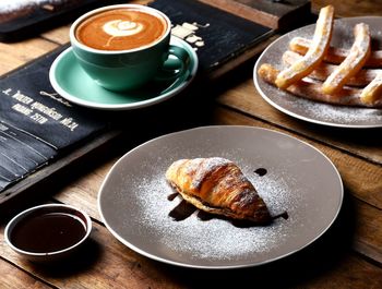 High angle view of coffee on table