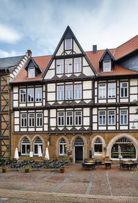 Street with old half-timbered house in goslar, germany