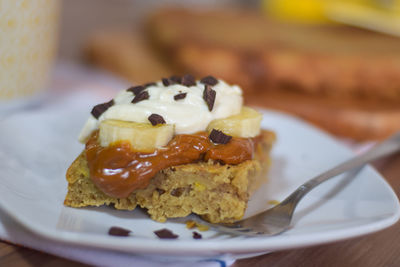 Close-up of dessert in plate on table