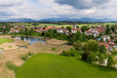 Scenic view of townscape against sky