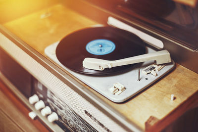 High angle view of turntable