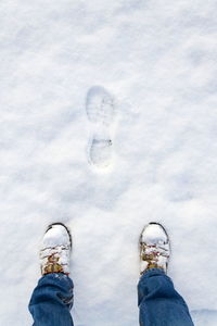 Low section of person standing on snow