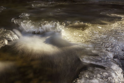 Blurred motion of water flowing over sea