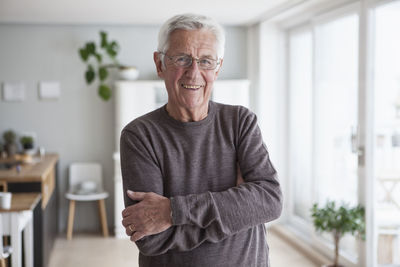 Portrait of smiling senior man at home