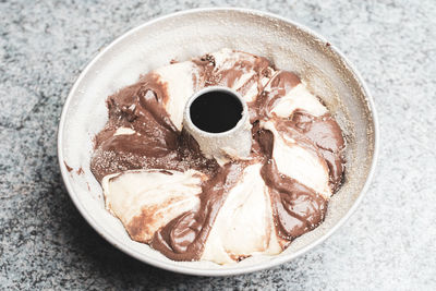 High angle view of ice cream in bowl