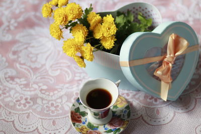 High angle view of breakfast on table