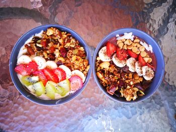 High angle view of breakfast in bowl on table