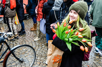 People standing in market during winter