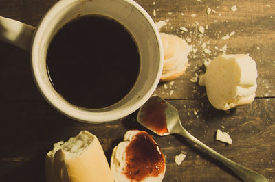 Directly above shot of coffee cup on table