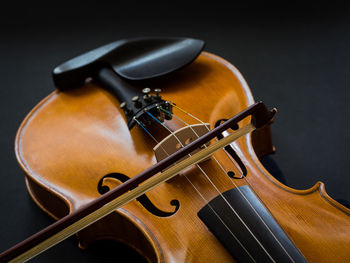 Close-up of violin on table