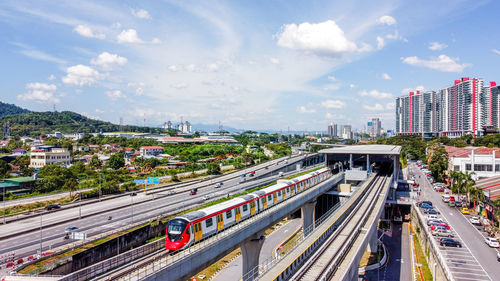 High angle view of cityscape against sky