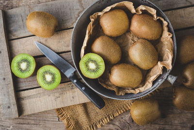 High angle view of fruits in bowl on table