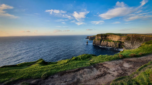 Cliffs of moher, ireland. wide oceanview. touristic hotspot