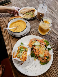 High angle view of food on table