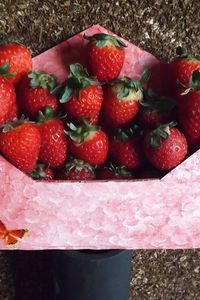 High angle view of strawberries