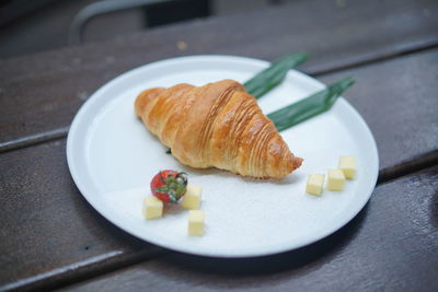 High angle view of breakfast served in plate