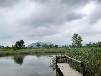 Scenic view of lake against sky