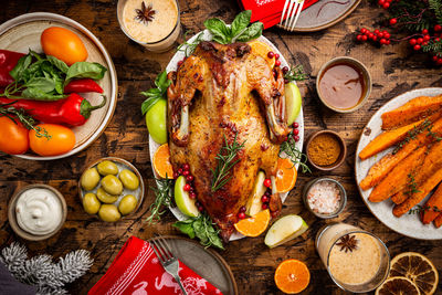 High angle view of food on table