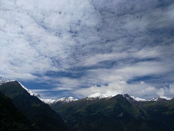 Scenic view of mountains against cloudy sky