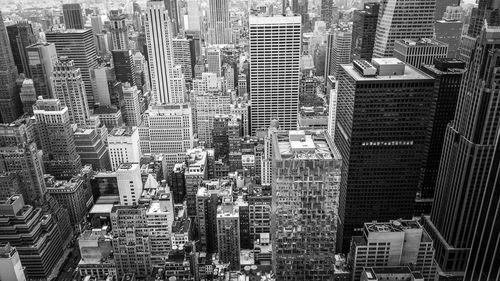 High angle view of modern buildings in city