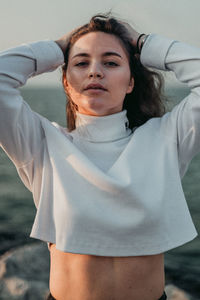 Portrait of a young woman in a park