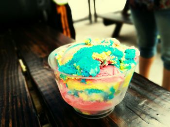 Close-up of ice cream on table