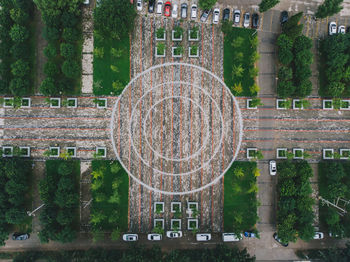 Aerial view of street and park