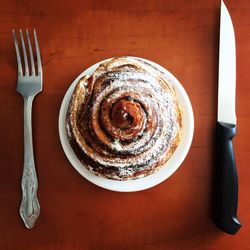 High angle view of dessert in plate on table