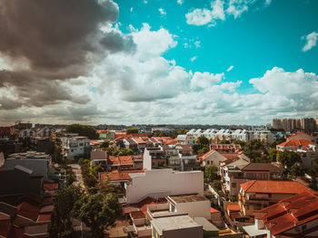 High angle view of townscape against sky