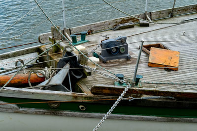 Boats moored in water