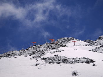 Low angle view of snowcapped mountain against sky