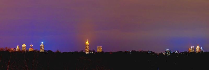 Panoramic view of city against sky at sunset