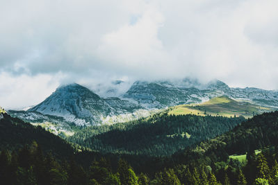 Scenic view of snowcapped mountains against sky