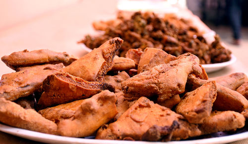 Close-up of bread pakora in plate in wedding party 
