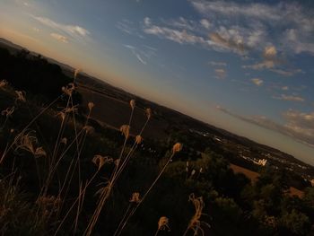 High angle view of sea against sky during sunset