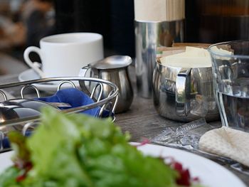 Close-up of coffee cup on table